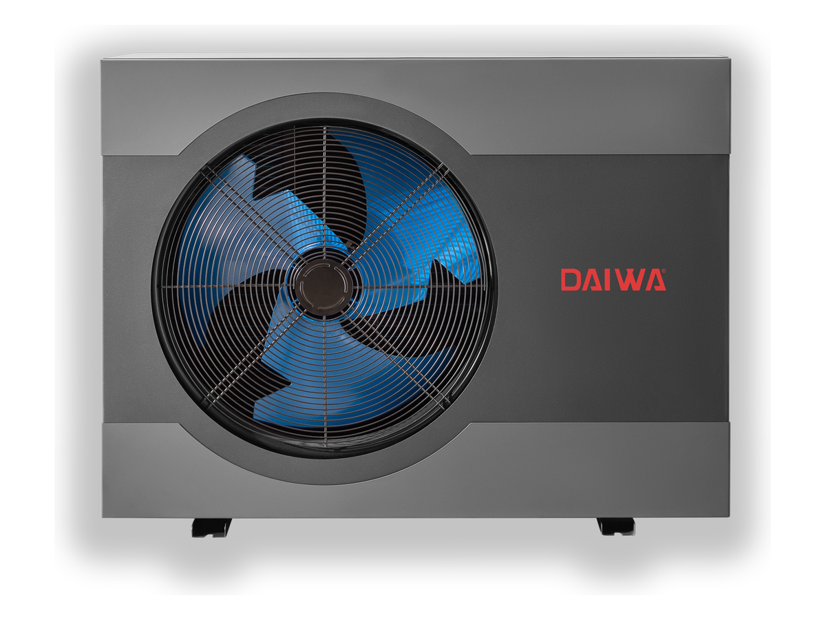Daiwa R290 serisi monoblok hava kaynaklı ısı pompası dış ünitesi — gri gövde, mavi DC inverter fan